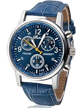 Herren: lässig modisch Freizeit-PU-Leder Analog Quarz-Armbanduhr Blau