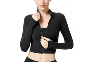 YICHEN Women's Running Jacket with Thumb Holes Long Sleeve Slim Fit Casual Yoga Sports Crop Tops with Full Zip Sweatshirt Outerwear