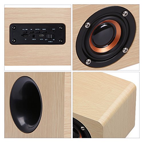 CAHAYA Cassa Bluetooth Senza Fili 12W Altoparlante Ricaricabile con 4 Subwoofer Stereo e Microfono Supporta Chiamata Vivavoce Scheda TF AUX Radio FM ( Colore di Legno Chiaro)