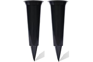 Daisy Dreams Set of 2 Black plain In loving Memory Spiked Memorial Grave Flower Vases-Strong Grave Flower Pots, Plastic Spike Grave Ornament for your loved ones (1, Plain Black)