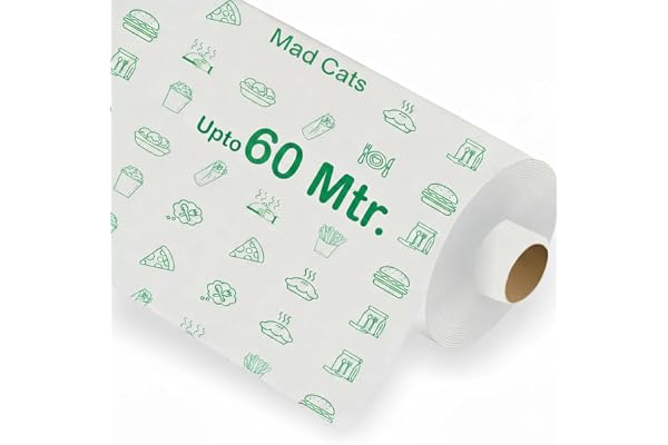 Mad Cat 60 Meters Food Wrapping Paper Roll - Premium Non-Stick Butter Wrapping, Re-Heatable Non Stick Paper, Parchment Paper