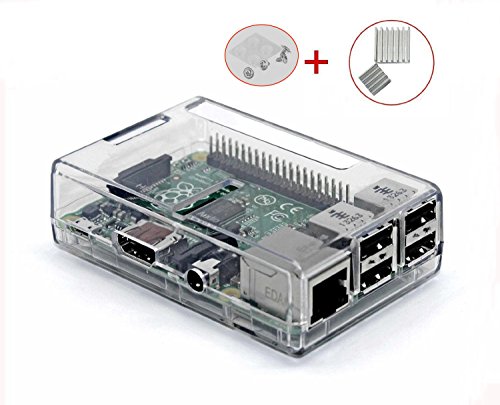 UTRO Halterungs-Gehäuse für Raspberry Pi 3 Modell B + Satz mit 2x Aluminium Wärmeableitblech, Raspberry Pi 3 Modell B NICHT inbegriffen (Clear)
