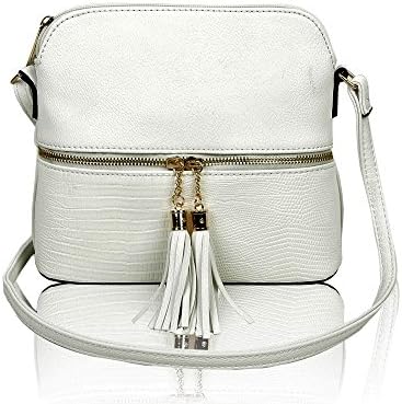REDFOX Women's Mini Tassel Zip Trendy Snakeskin Faux Leather Sling Crossbody Handbag
