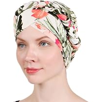 Women's Turban Twisted Beaded Braid Headscarf - Chemo Cancer Hat, Soft Milk Silk Cap, One Size Fits Most