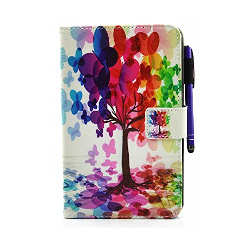 Galaxy Tab 4 7.0 T230 Hülle,Galaxy Tab 4 7.0 Lederhülle Hardcase,Ekakashop Ultradünn Bunt Schmetterlings-Baum Muster Painting Smart Ständer Cover im Bookstyle Kunstleder Schutzfolie Schutzhüllen Flip Case Tasche Etui mit Magnetverschluss Wallet Kreditkarte Card Holder Slot für Samsung Galaxy Tab 4 7.0 (T230) + 1x Kostenlos Ständer (Farbe zufällig) - 2