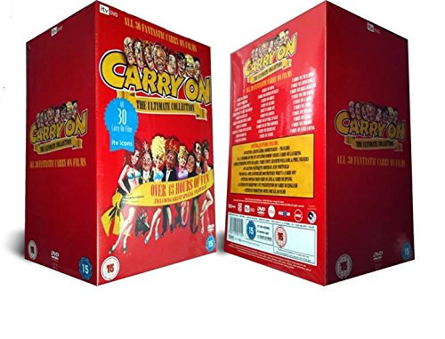 Carry On ITV TV Comedy Series Complete DVD (16 Discs) Collection Box Set : Sergeant / Nurse / Teacher / Constable / Regardless / Cruising / Cabby/ Jack / Spying / Cleo / Cowboy / Screaming / Don't Lose Your Head / Follow That Camel / Doctor / Up the Khyber / Camping / Again Doctor / Up the Jungle / Loving / Henry/ At Your Convenience / Matron / Abroad / Girls / Dick / Behind / England / That's Carry On! / Emmanuelle + Extras: Commentaries / Trailers / Carry on Laughing / Interviews / Featurettes / Documentaries / Production Stills / Stll Gallery
