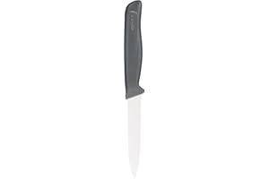 zyliss Coltello da Cucina Seghettato, 10 cm o 3.9 Pollici, Affilato in Acciaio Inossidabile Tedesco con Manico Antiscivolo in Paglia di Frumento, Coperchio di Sicurezza, da Cucina o da Verdura