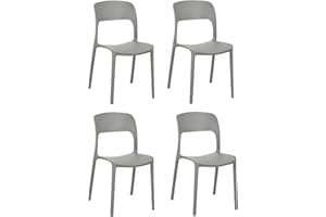 eacommerce Set 4 Sedie in polipropilene impilabili da giardino bar ristoranti Patio da esterno e interno Design Giardino e Cucina (Set 4 Sedie, Grigio Chiaro)