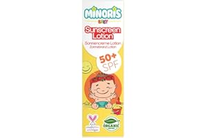 Minoris Baby Loción Solar SPF 50+ 150ml, Mineral para Bebés y Niños, Orgánica y Natural, Protección UVA/UVB, Para Piel Sensible | Vegana, Hipoalergénica, Resistente al Agua, Dermatológicamente Testada