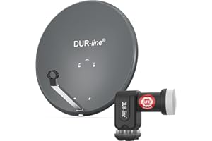 DUR-line MDA 60 Anthrazit - Digiatale 4 Teilnehmer Satellitenschüssel Komplett-Anlage mit +Ultra Quad - LNB [Camping, Astra 19,2°, DVB-S/S2, Full HD, 4K, 3D]
