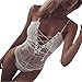 Produktbild CLOOM Frauen Pyjamas Frauen Spitze sammeln Tops Frauen reizvolle Spitze Overall Damen Verband Schnürung binden oben Playsuit Bodysuit Damen sexy Dessous Frauen heisse dessous (L, Weiß)