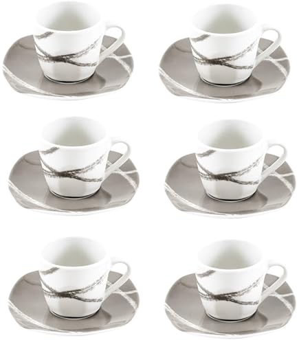 Set 6 Tazzine Caffè MECSAL In Ceramica - 97ml, Design Vari Decori, Con Manico, Per Casa E Bar - Foto 8