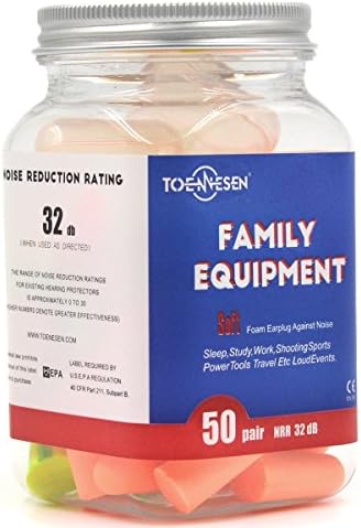 50 x Soft Foam Noise-Reducing In-Ear Ear Plugs, Ear Protection for Sleeping, Sports, Concerts, Snoring, Studying, Noise Reduction Rating: 32 dB