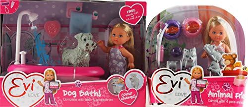 Set Of 2 Evi Doll, Dog Bath And Kittens Accessories Play Set Toy