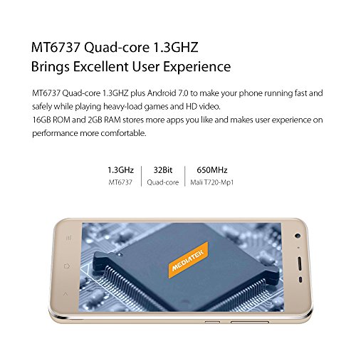 Cellulari in Offerta, Blackview A7 Pro 5.0 pollici 4G Smartphone Dual SIM con Android 7.0, 2GB RAM 16GB ROM, 2800mAh batteria, Fotocamera Posteriore 8MP/0.3MP, GPS/GLONASS/Fingerprint ID, Oro