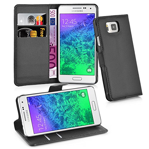 Cadorabo - Book Style Hülle für Samsung Galaxy ALPHA (G850F) - Case Cover Schutzhülle Etui Tasche mit Standfunktion und Kartenfach in PHANTOM-SCHWARZ