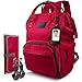 Produktbild Qipi Wickelrucksack lässig - geräumige & intelligente Wickeltasche mit integriertem Wickelkissen & Tissuespender, der ultimative wasserdichte Babypflege-Rucksack für Mütter & Väter - Ruby Red