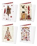Weihnachtskarten-Set 4 Stück rot weiß gold Karten Weihnachten weihnachtlich MIT KUVERT vintage shabby chic Nostalgie'alt' Weihnachtsgrußkarte Doppelkarte OHNE TEXT
