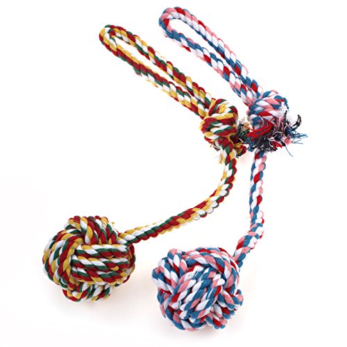 Chiwava-Pet-157-Rope-Tug-Dog-Toy-Multicolor-Knot-Cotton-Cord-Ball-with-handle-for-Puppy-Chew-Throw-Play-Random-Color