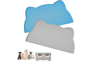 Ajerg 2 Stück Futtermatten für Hunde und Katzen, Hund Katzen Matte 43 cm x 25 cm Napfunterlage Katzen rutschfeste Futtermatte Silikon Haustierunterlage (Grau Blau)