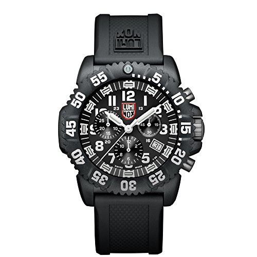 Luminox Navy SEAL Colormark Chronograph Men's Quartz watch with Black dial featuring LLT Luminox light Technology 44 millimeters Carbon Compound case and Black PU Strap  XS.3081