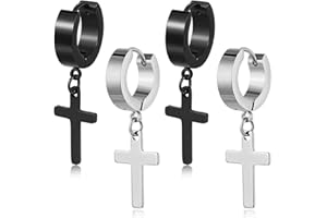 AFCJLTO 2 Pares Aros Pendientes Hombre Acero Inoxidable Pendientes Aro Punk Colgantes Cruz Pendiente Aros Hombres Aretes Negro para Hombres Mujeres