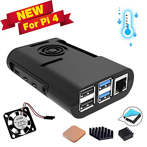 Jun_Electronic Case for Raspberry Pi 4 Model B Fan with Cooling Heatsink Negro Carcasa de Ordenador Negro