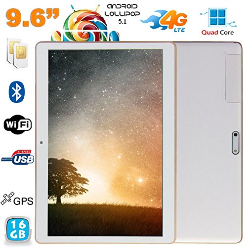 spécifications Tablette 4G Android Lollipop 9.6 pouces Dual SIM Quad Core 16Go Blanc