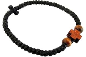 IconsGr Hecho a mano Griego Ortodoxo Cristiano Cordón de oración Chotki, Komboskini, encerado, fino, color amarillo con cruz de madera, del monte Athos (Grecia) / 2