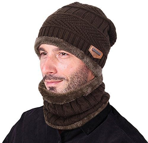 Azornic Warm Knitted Beanie Hat and Circle Scarf Skiing Hat Outdoor Sports Hat Sets (Coffee)