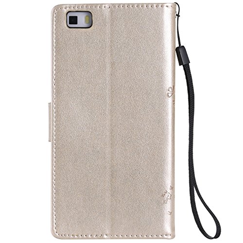 Cozy Hut Mehrfarbige PU Leder Klappe Tasche Schutz Hülle für Huawei P8 Lite in Ölmalerei Stil Colorful Painting Flip Case KunstLedertasche Etui Schutz Hülle Handytasche mit Standfunktion Kartenfächern(Katzen und Baum) – golden - 2