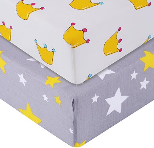 Final Home 2-Pack Pre-washed 100% Cotton Muslin Fitted Crib Sheet 130x70cm, (star&amp;crown)
