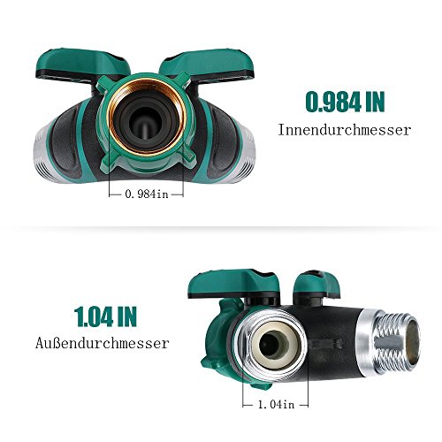 BALFER Doppel-Auslaufhahn Kugelauslaufventil 2-Wege Verteiler Garten Schlauch Wasserhahn Adapter Set mit 4 Gummi-Unterlegscheiben & 2 Weiblicher Wasserhahnverbinder - 5