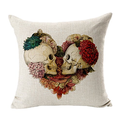 Coolsummer Stylish Simplicity Skull Linen Square Decorative Throw Pillow Case Cushion Cover-18 "X18 " (A)