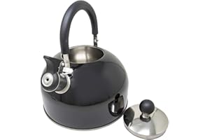 BARGAINS-GALORE 2.5L Metallic Black Stainless Steel Whistling Kettle - Suitable for Fishing, Camping, Hiking, Indoor & Outdoor | Camping Kettle for Gas Stove, Electric Stove, Camp Fire - Fast Boil, Phenolic Handle