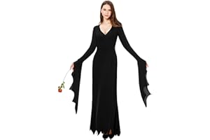 Funnlot Womens Halloween Costume, Morticia Costume Women, Gothic Costume Dresses for Women, Halloween Fancy Dress Women, Sexy Floor Length Dress for Halloween Carnival Party