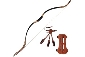 Toparchery Archery 53'' Traditional Recurve Bow Wooden Handmade Mongolian Horsebow Hunting Bow 30-50lbs Longbow for Adult Hunting Practice,Archery Set with 3PCS