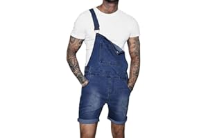 GUOCU Pantalones Cortos de Vaquero para Hombre Monos Peto Mezclilla Desgastados Slim Fit Roll Up Casual Trabajo Jumpsuit