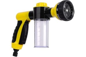 Goolsky Manguera rociadora de agua de espuma para jardín, pistola dispensadora de jabón para lavado de coches, mascotas, regadera, plantas, riego (amarillo)