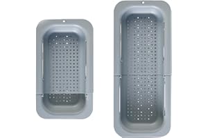 Ropniik Grigio Sopra il Lavello Colino Cestello, Scolapasta da Lavello Estendibile, Cestello Filtro da Cucina Pieghevole, Colino Regolabile Lavandino per Lavare Verdure e Frutta 34-48 CM