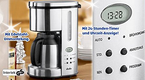 Kaffeemaschine Thermo-Kaffeeautomat mit 24-Std Timer Thermoskanne Edelstahl mit blau beleuchtetem LC-Display und Uhrzeitanzeige + Tropfstopp - 2