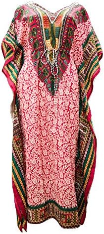 PLUS SIZE TRIBAL FLORAL SUMMER/FESTIVAL PRINT DRAWSTRING BATWING SLEEVE KAFTAN PINK