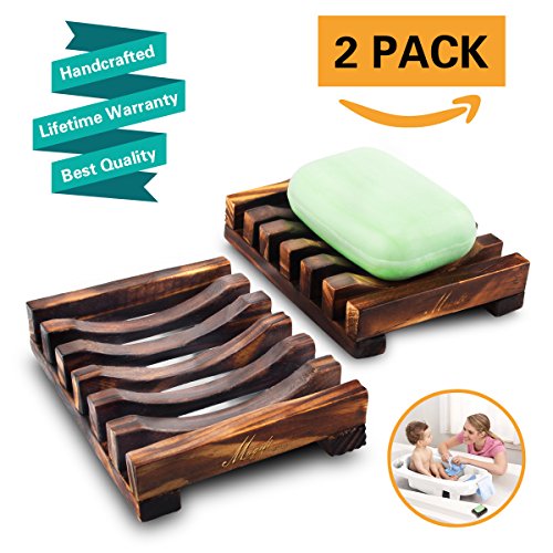 2Pcs Seifenschale Holz Dusche, Bambus Seifen Form Halter Bad Waschbecken Deck Seifenhalterung, Natürliche Seifenkiste Seifen Box Für Schwämme Scrubber Seife