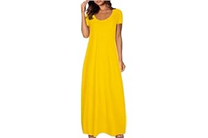 ZHSXERTWY Maxi Dresses for Women UK Short Sleeve Summer Ladies Casual Long Dress Round Neck Plain Sundress Stretchy Loose Fit Plus Size Clothing