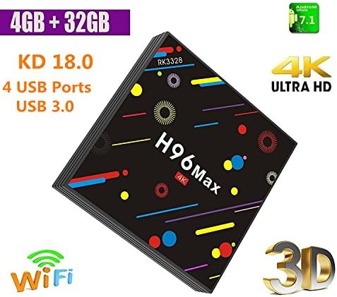 2018 TV Box, 4GB DDR4+32GB H96 Max Smart 4K TV Box Android 7.1.2 RK3328 Quad Core CPU Wifi Set Top Boxes Support 3D 4K Ultra HD TV