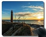 Genähte Kanten-Mausunterlagen, Leuchtturm-Himmel-Sonnenuntergang-Strand-See-Mausunterlage