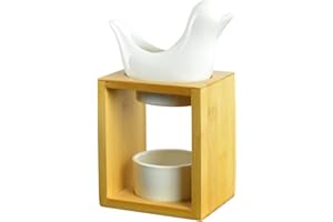 ‎ZEN ARÔME Zen'Arôme - Duftlampe Birdy Weiß - Duftwachs-Brenner - Diffuser für Ätherische Öle und Raumdüfte - Kerzenhalter Aromatherapie - Dekorativer Teelichthalter aus Holz und Keramik - Höhe: 16,5 cm