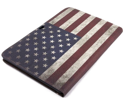 gada – Samsung Galaxy Tab 3 10.1 P5200 P5210 P5220 aufwendig verarbeitete Leder-Imitat tasche mit praktischer Standfunktion in schickem USA Style inkl. kostenloser Displayfolie und Touch Pen - 5