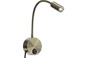 ACMHNC LED Lámpara de lectura de pared, 3W Lámpara de lectura con Enchufe e Interruptor, Lámpara de Pared Flexible Cuello de Cisne Aplique de Pared Interior Vintage Bronce,6000K