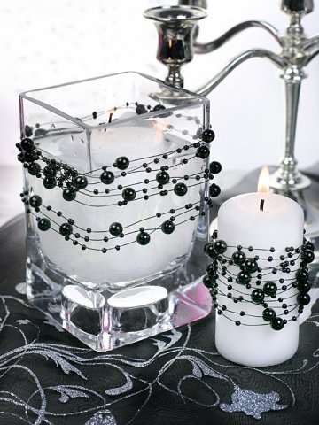 SiDeSo® Perlengirlande schwarz 5 Stück á 1,3m Tischdeko Hochzeit - 2